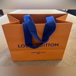Authentic Small Louis Vuitton Orange Shopping Tote with Blue Handles